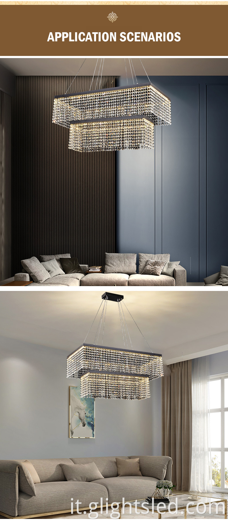 Cinese a buon mercato miglior design hotel di cristallo 3000k 60w quadrati lampadari moderni lampade a sospensione